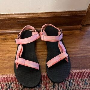 Teva Women's Pink and Black Sandals